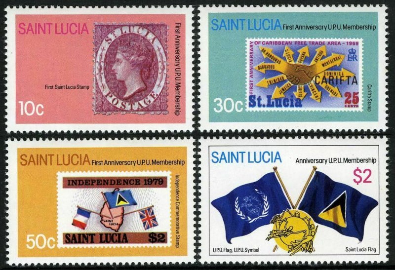 St Lucia 568-571,572,MNH.Michel 559-562,Bl.31. UPU membership,1st Ann.1982.