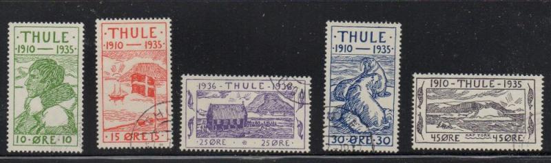 Greenland Thule 1935  local stamp set used Facit T1-5