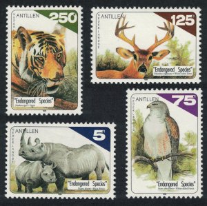 Neth. Antilles Hawk Bird Rhino Tiger Deer Endangered Species 4v 1998 MNH