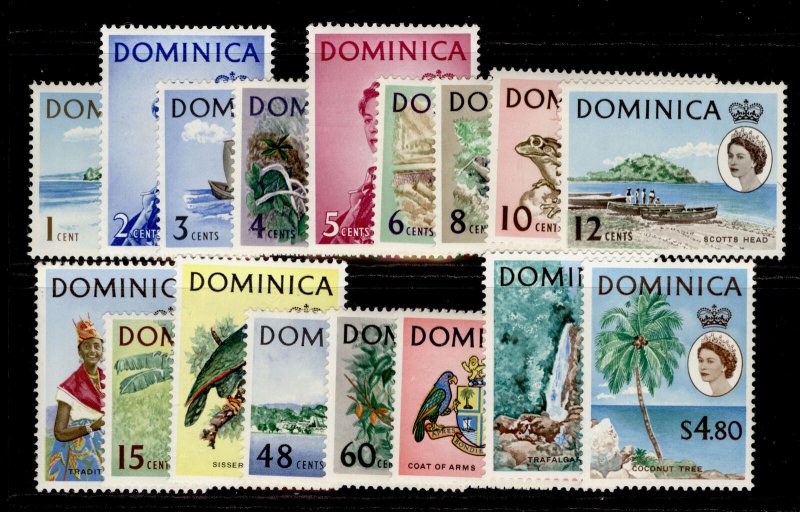 DOMINICA QEII SG162-178, complete set, LH MINT. Cat £50. 