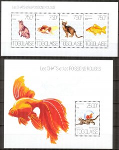 Togo 2013 Marine Life Golden Fishes and Cats Sheet + S/S MNH