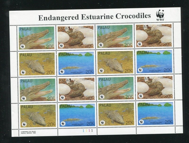 Palau 317 Endangered Crocodiles Sheet of 16 Stamps MNH 1993 World Wildlife Fund