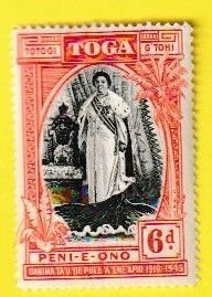 TONGA SCOTT#85 1944 6d QUEEN SALOTE - MH