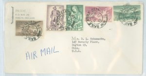 Ireland 152/155/C1/C3/C5 5 stamps on airmail cover to USA pinhole not near stamps