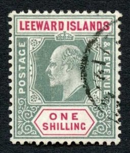 Leeward Is SG35 KEVII 1/- Green and Carmine Wmk Mult Crown CA CDS Cat 150 pounds