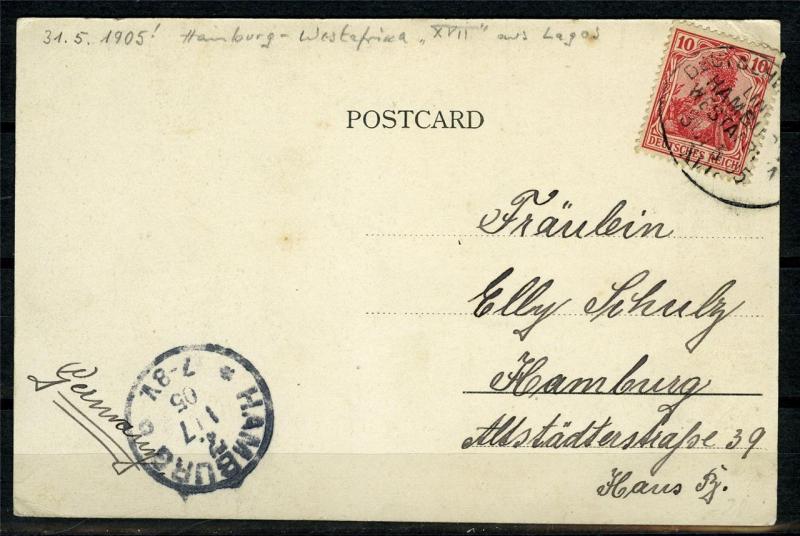 Seapost, 1905 PPC LAGOS Hamburg-Westafrika HWAL XVII PaulWoermann