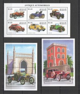 B0301 Antigua & Barbuda Transport Antique Cars #2763-8 2Bl+1Kb Mnh