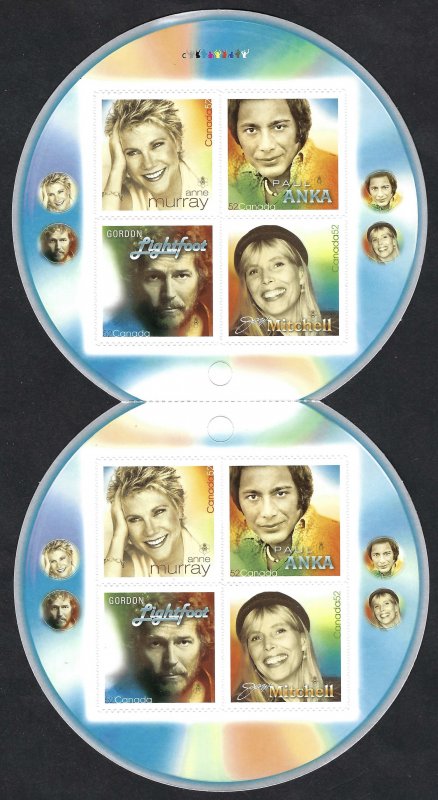 Canada #2222 52¢ Popular Singers (2008). Four booklets of 8 stamps. MNH
