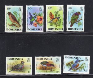 DOMINICA #485-491 1976 BIRDS MINT VF LH O.G