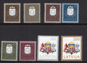 Latvia   #300-307   1991  MNH  National Arms