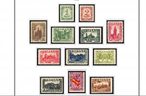 COLOR PRINTED SPAIN 1850-1940 STAMP ALBUM PAGES (42 illustrated pages)