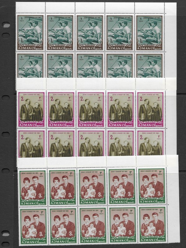 Ajman 19-26 MNH  Kennedy cpl set x 10, f-vf, see desc. 2020 CV$ 117.50