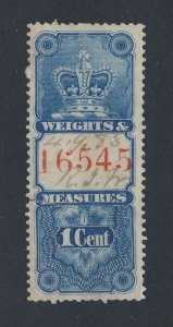 Canada Used Revenue W&M Stamp; #FWM6-1c Blue Closed Tear Guide Value = $160.00