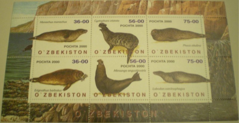 UZBEKISTAN SHEET MARINE LIFE SEALS PINNIPEDS