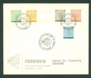 Sweden. FDC 1955. Cachet. Skilling Stamp 100 Year. Sc# 479 - 483. Adr: Halmstad