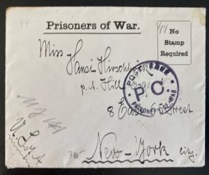 1916 Stobs Prisoner Of War Camp POW Scotland Cover To New York USA With Letter