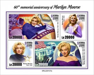 Sierra Leone - 2022 Actress Marilyn Monroe Anniversary - 4 Stamp Sheet