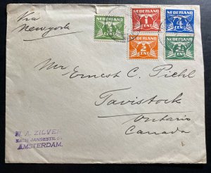 1937 Amsterdam Netherlands Colorful Cover To Travistock Canada Via New York