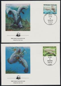 Togo 1241-4 on FDC's - WWF, Endangered Mammals, Manatee