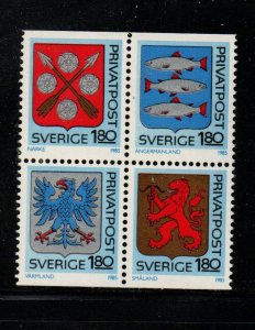 Sweden Sc 1534-37 1985 Provincial Arms stamp set mint NH