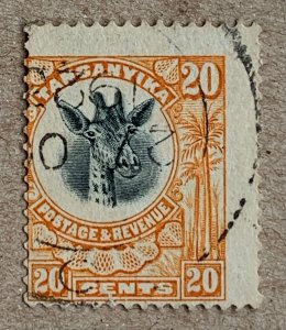 Tanganyika 1922 20c Giraffe, used. Scott 15, CV $0.25