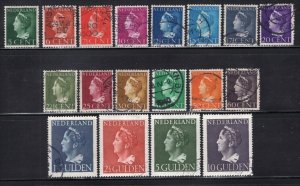 Netherlands 1940-1947 Wilhelmina Set 18 Values to 10g VF Used #216-25B, 278-81