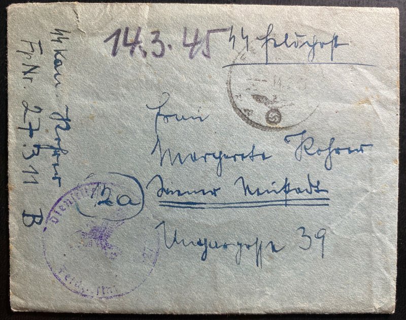 1945 Germany Waffen SS 10th Panzer Division Frundsberg Feldpost Cover W Letter