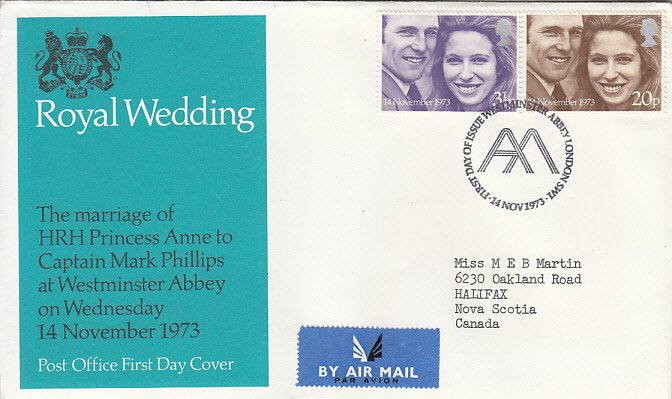Great Britain 1973 FDC Sc #707-#708 Royal Wedding Westminster Abbey