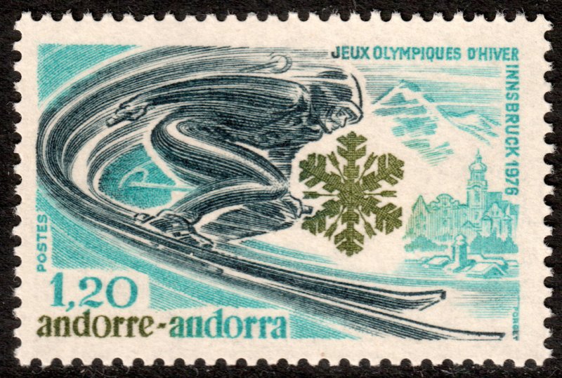Andorra (French) #244  MNH - Skier and Snowflake (1976)