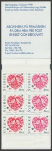 SWEDEN Sc. 2267a (2) Valentine's Day 1998 MNH booklet