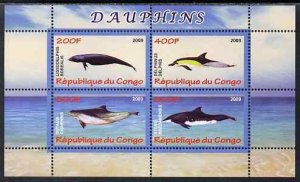 CONGO KIN. - 2009 - Dolphins - Perf 4v Sheet - MNH - Private Issue