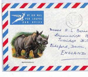 SOUTH AFRICA Air Mail 1975 Cover ILLUSTRATED *RHINO* Commercial Bideford YR98