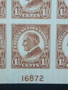 RIV: US MNH 576 Plate Block of Six FRESH 1 1/2 cent Harding 1925 mint Imperf 2E