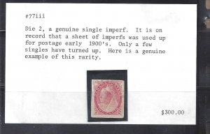 CANADA # 77d VF USED DIE II 2c CARMINE QV NUMERAL ISSUE IMPERFORATE BS25880