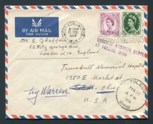 1958 West Kensington, England to Toledo, Ohio USA - Address Corrected by PO