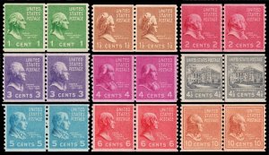 United States Scott 839-847 Pairs/Joint line Pairs (1939) Mint H VF, CV $86.95 M