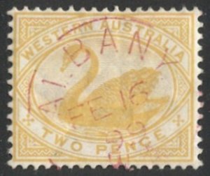 Western Australia 1899  Sc 74  2d Swan Used VF, Red ALBANY postmark/cancel