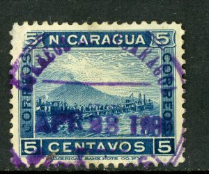 Nicaragua 1900 Momotombo 5¢ Blue Scott # 125 VFU W341 ⭐☀⭐☀⭐
