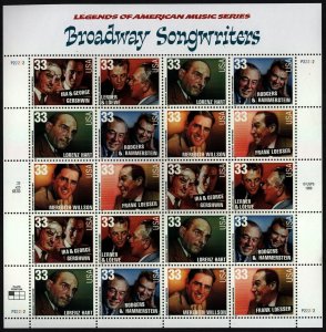 US Scott 3345-50 Legends of American Music Broadway Songwriters Pane of 20 MNH