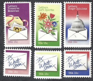 United States #1805-10 15¢ Letter Writing (1980). Six singles. MNH