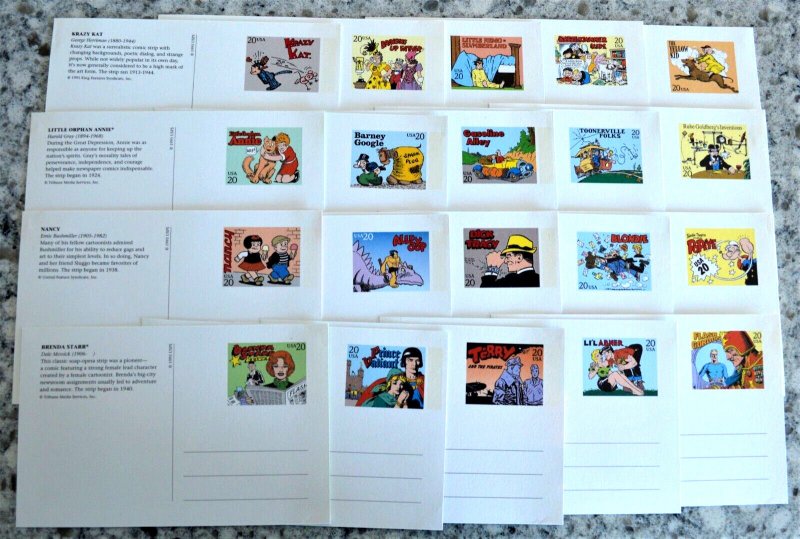 1995 US Sc. #UX221-UX240 Comic Strip postal cards, 20 cent, mint, good shape 