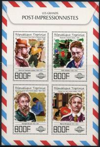 TOGO 2017 GREAT PAINTERS OF POST IMPRESSIONISM LAUTREC,SEURAT, BORGEAUD  SHEET