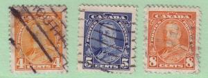 220, 221, 222 Canada, King Geo V, used CV $1.25