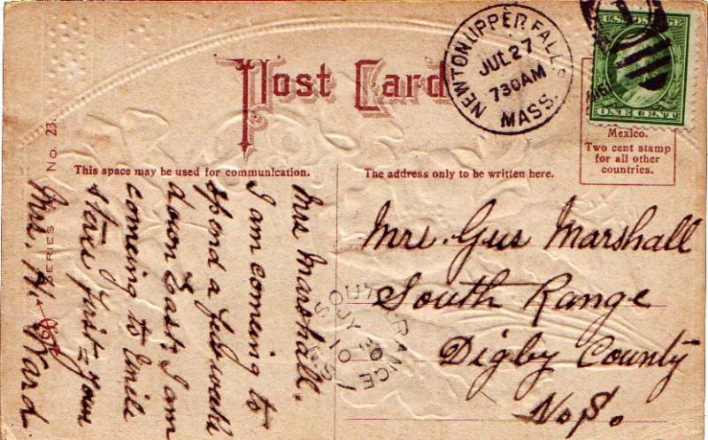 United States Massachusetts Newton Upper Falls 1910 numeral duplex  1c Washin...