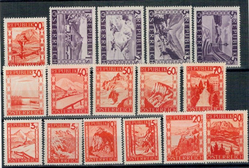 Austria 1947 MNH Stamps Scott 500-515 Views Landscape Nature Mountain Definitive