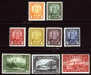 Canada #149-#157 1c-20 1928-29  King George V Scroll VF Fresh Mint Lot  9 items