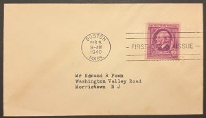 RALPH WALDO EMERSON #861 FEB 5 1940 BOSTON MA FIRST DAY COVER (FDC) BX5