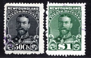 R24-R25, NSSC, Used Set, 1910 KGV, without Bank Note Co. imprint, Newfoundland,