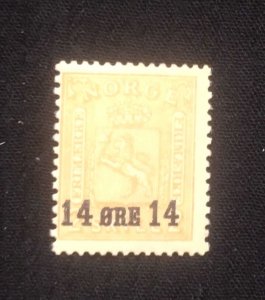 D)1866, NORWAY, NATIONAL COAT OF ARMS, VALUE BEFORE SKILL, OVERCHARGED