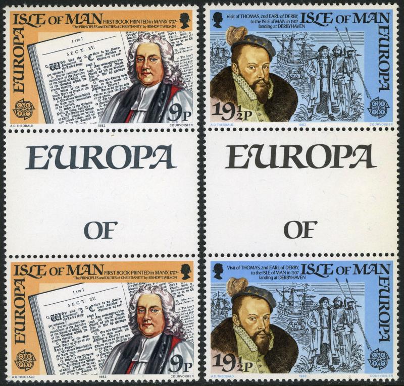 Isle of Man 212-213 gutter,MI 213-214,MNH.EUROPA CEPT.Bishop T.Wilson,Ship,1982